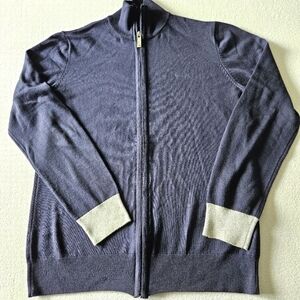 AJ Armani Jeans Navy Blue and Grey Full Zip Sweater Size M
